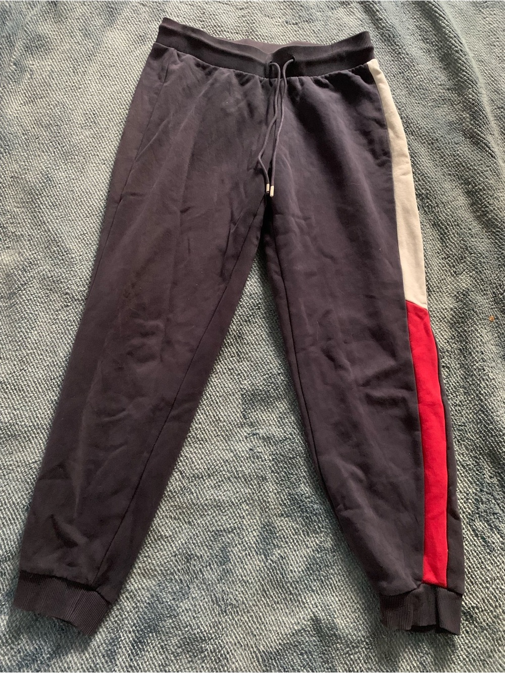 Tommy Hilfiger Navy Track Pants with Red & White Side Panels